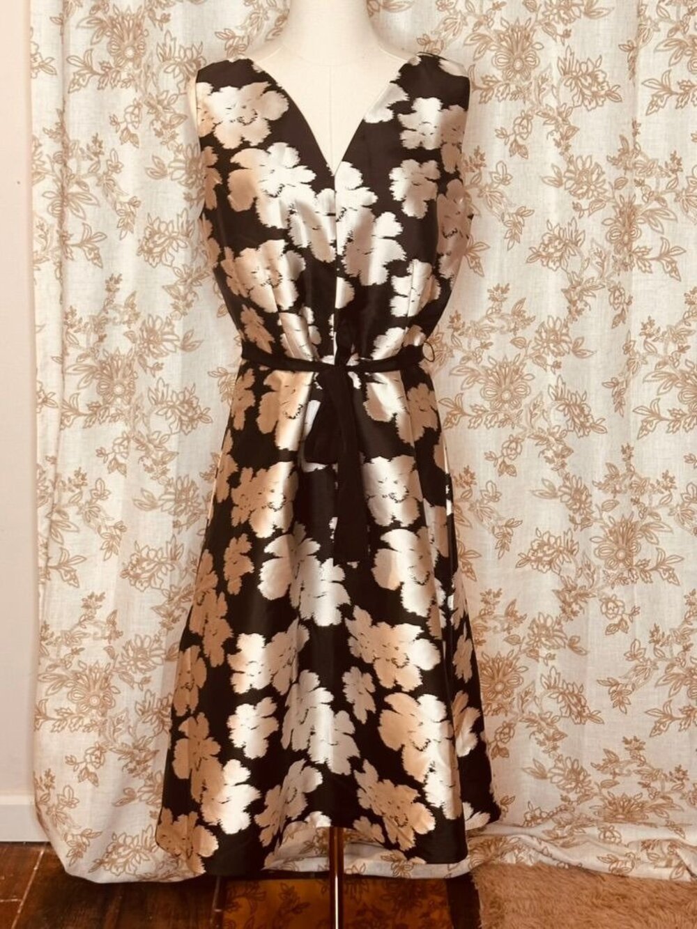 RSVP By Talbots Womens Satin Floral Midi Dress With Belt Size 10 Formal Party
